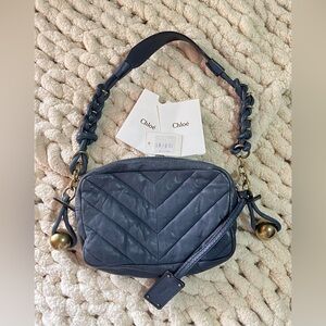 Rare CHLOÉ Blue Lambskin Chevron Quilted Ball Charm Braided Handle Shoulder Bag